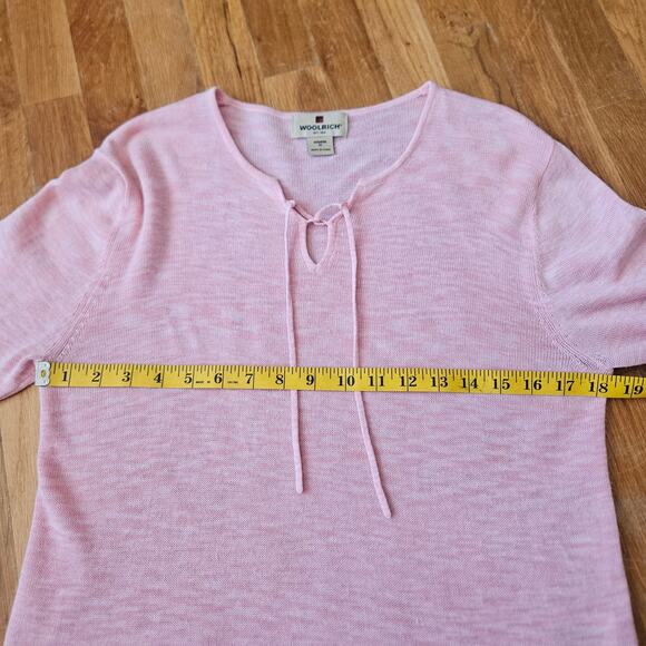 Woolrich Women's Ramie Cotton Blend Sweater Petal Pink Tie Neck Lightweight M - Picture 5 of 12